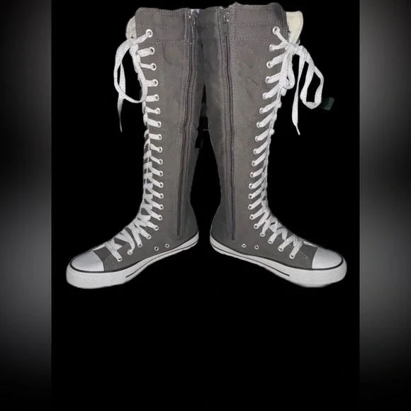 Mengsai Hi Top Knee High Edgy Gray Tie Zipper Canvas Sneakers  Size 8 - Picture 4 of 14
